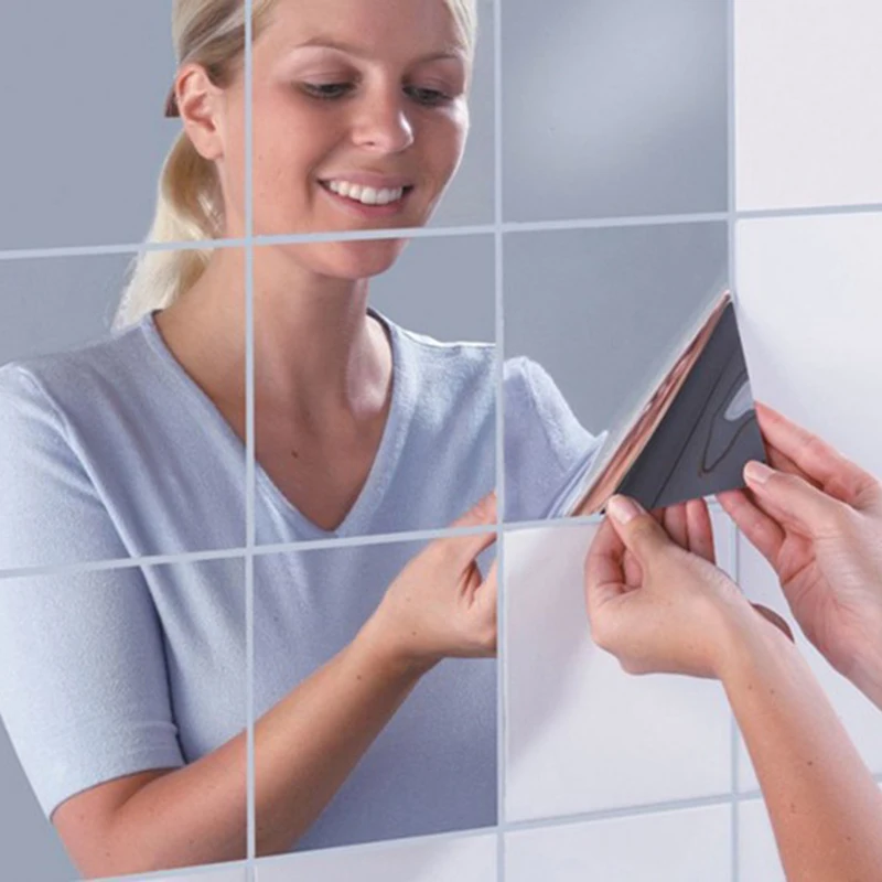 

6Pcs Mirror Wall Sticker 15CM Acrylic Square Mirror Tile Wall Stickers Decal Home Living Self Adhesive Room Decor 15*15*0.1cm