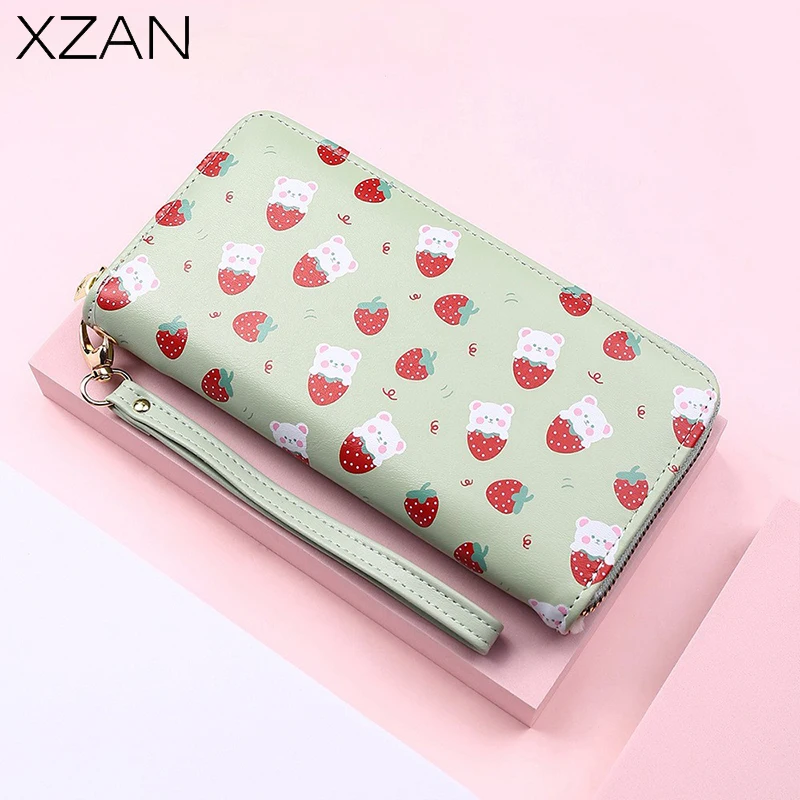 

Women Long Wallet Cartoon Printed Phone Case Section Money Pocket Pouch Handbag Women Purse Card Holder Wallet With Wristle