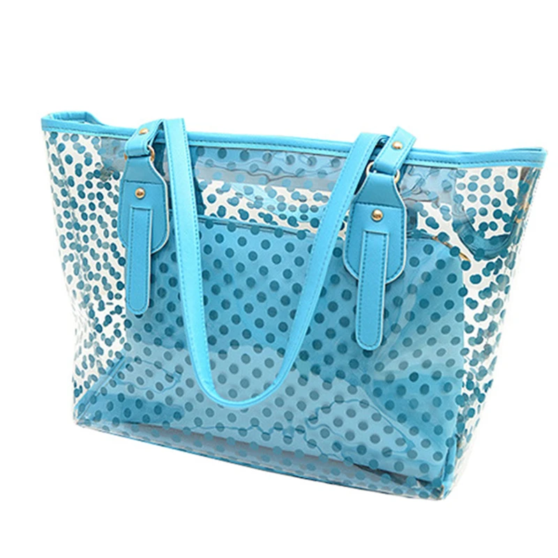 woman Beach Bag Fashion  dot pattern Transparent Bag PVC Material  Shoulder Bag Plastic Women Bag Large Shopping Tote Handbags