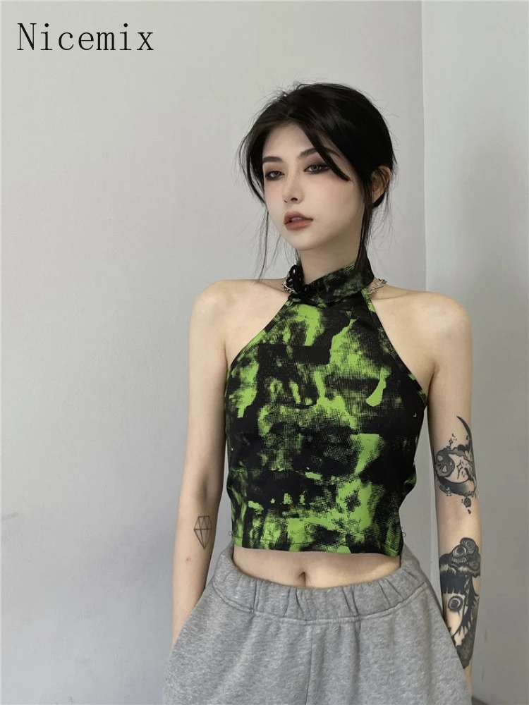 

Nicemix 2022SS панк Y2K Топ Дизайн чувствительный жилет для женщин новая нишевая окрашивающая Милая Горячая Девушка внутренняя одежда короткий стр...