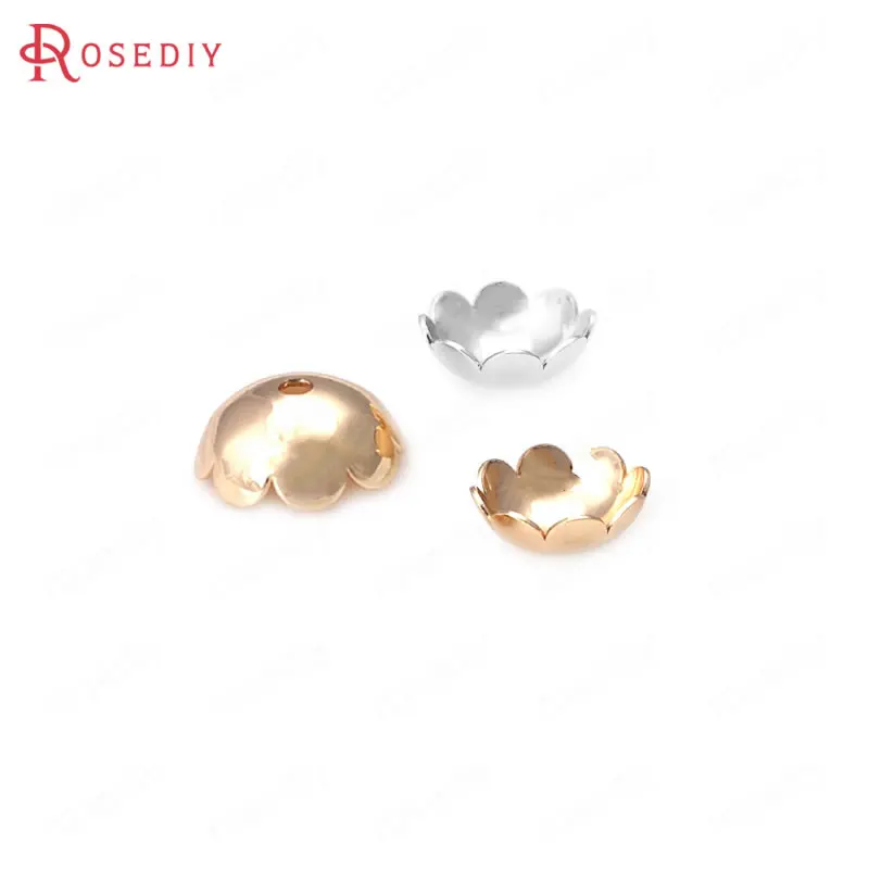 

Латунные шапочки для бусин с цветами, золотистые или Серебристые шапочки, 20 шт., 6 мм, 8 мм, 10 мм, 24 К, фурнитура для изготовления ювелирных изде...