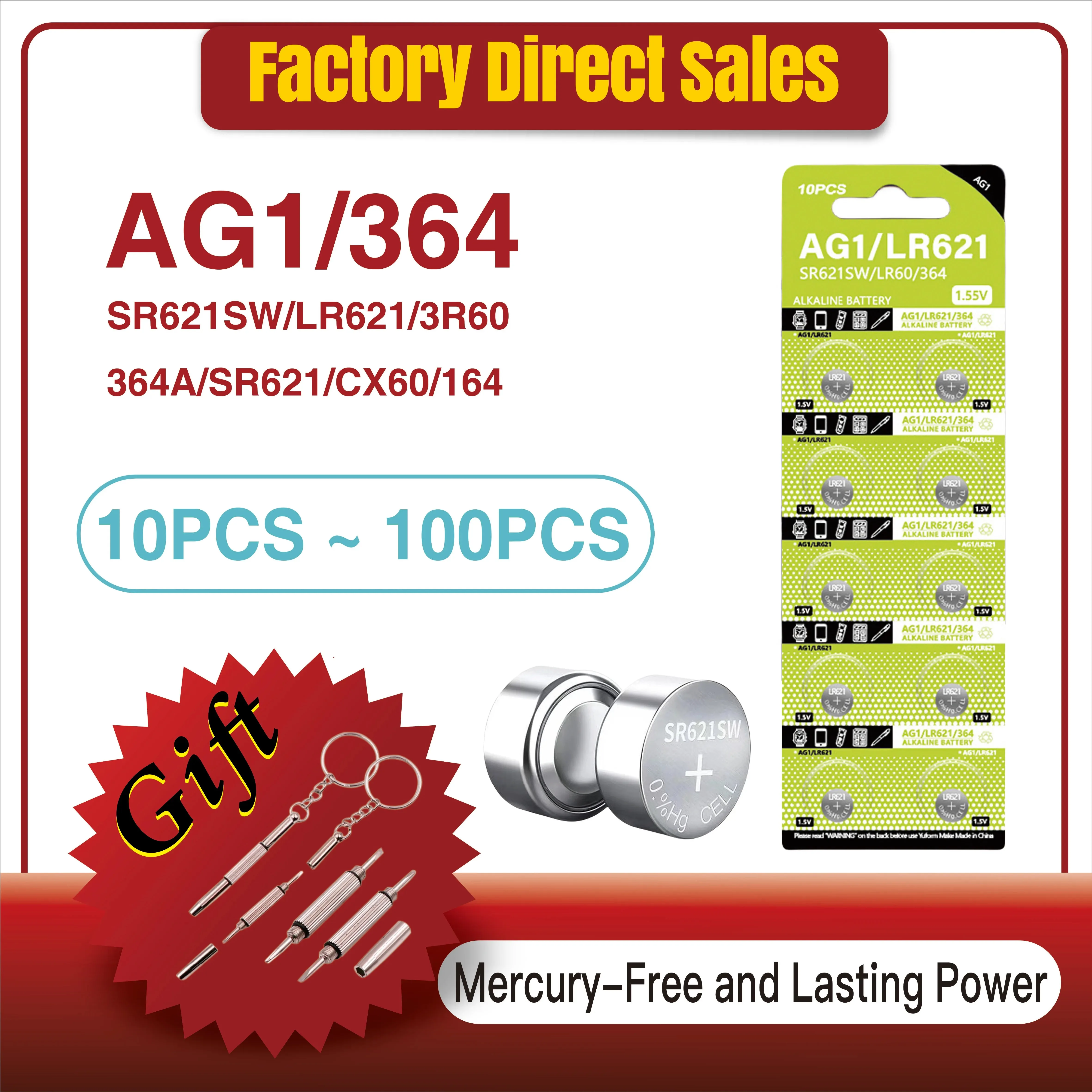 10-100 шт. AG1 батарея-таблетка LR621 364 таблеточная щелочная батарея 1 55 В SR621SW 364A L621 для