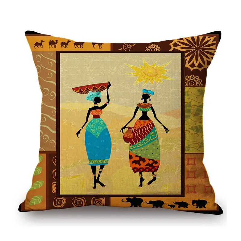 

Home Decoration Exotic Africa Theme Design Pattern Abstract African Dancing Girl Sofa Throw Pillow Case Linen Car Cushion Cover