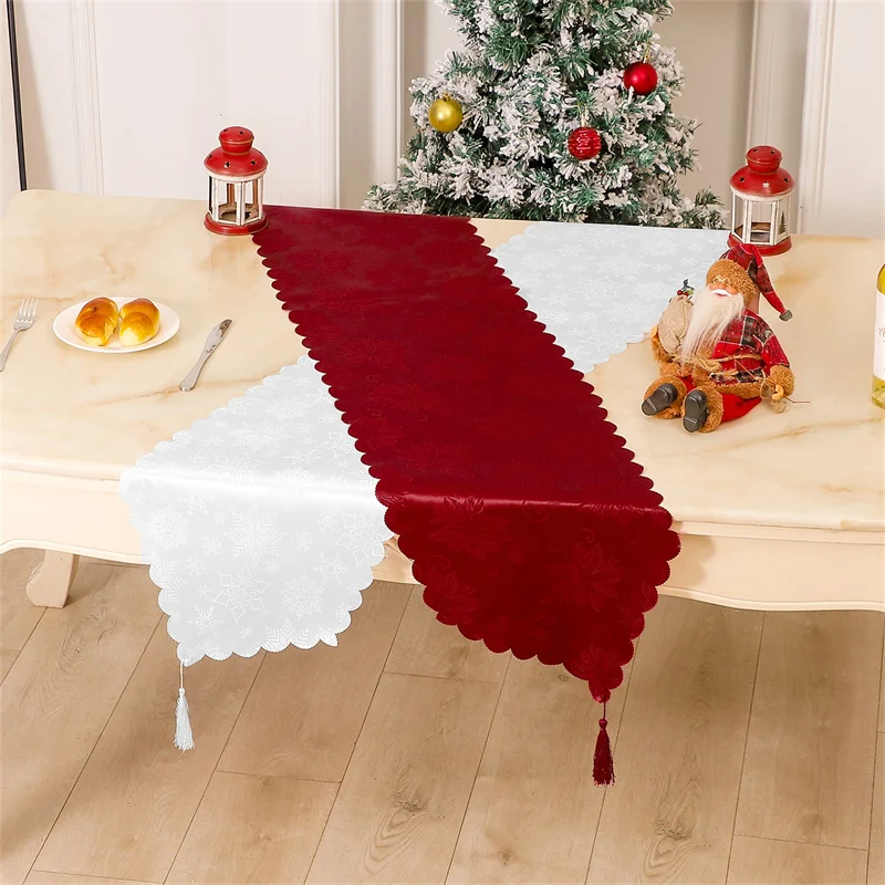 

1Pc Christmas Printed Polyester Table Runner Santa Claus Thin Holiday Party Disposable Decoration Table Flag Decorative Articles