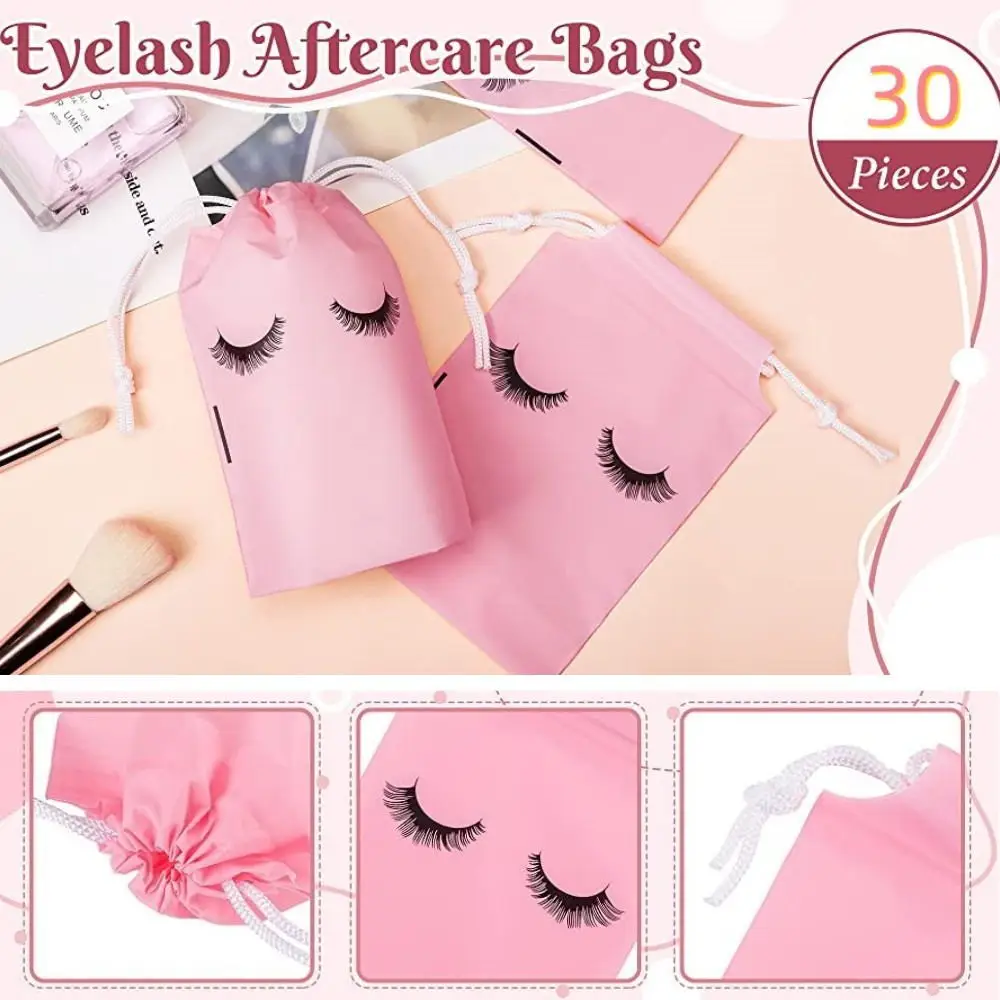 

30PCS Eyelash Aftercare Bags Plastic Drawstring Lashes Bag Toiletry Makeup Pouch Cosmetic Travel Beauty Supplies Gift Packaging