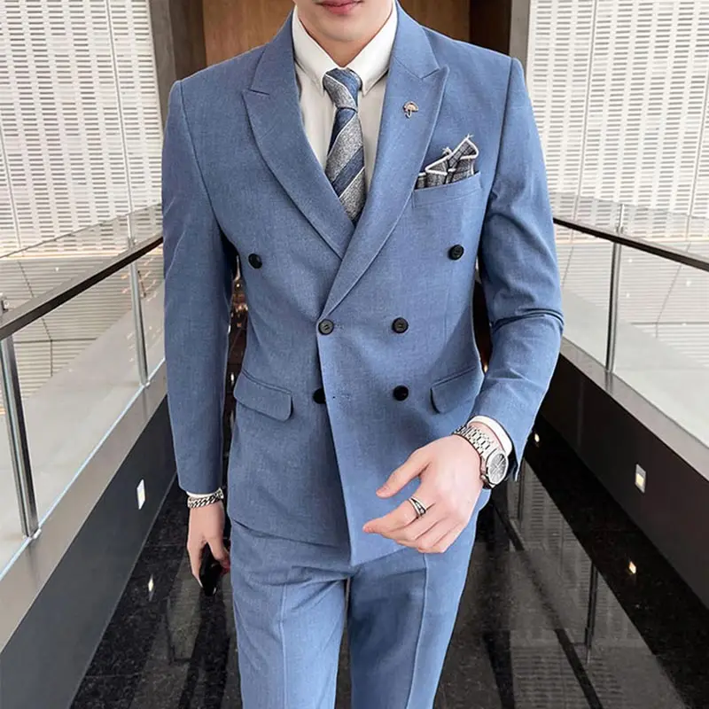 Men Suits Double Breasted 2021 Latest Design Groom Wedding Stage Tuxedos Best Costume Homme Slim Fit Business Social 3 Pieces