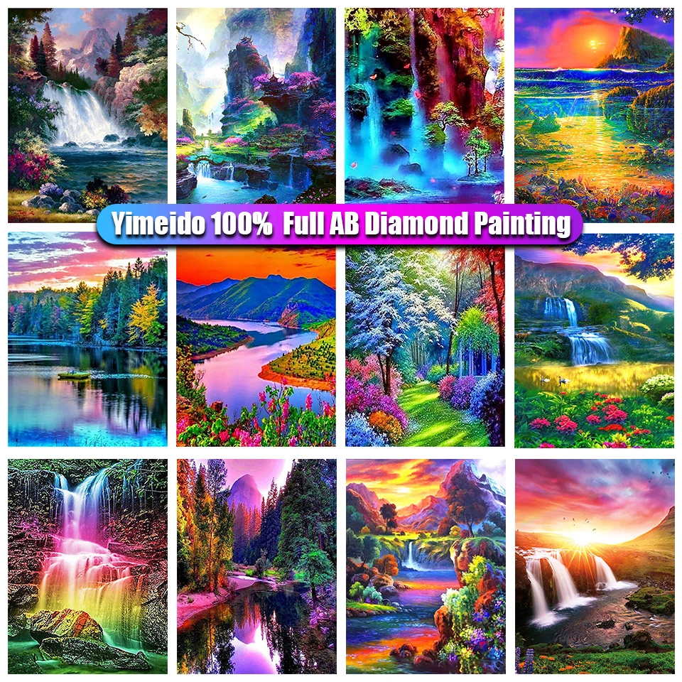 

YIMEIDO 5D 100% AB Diamond Paintings Landscape Waterfall Zipper Bag Full Square/Round Diamonds Embroidery River Mosaic Stitch