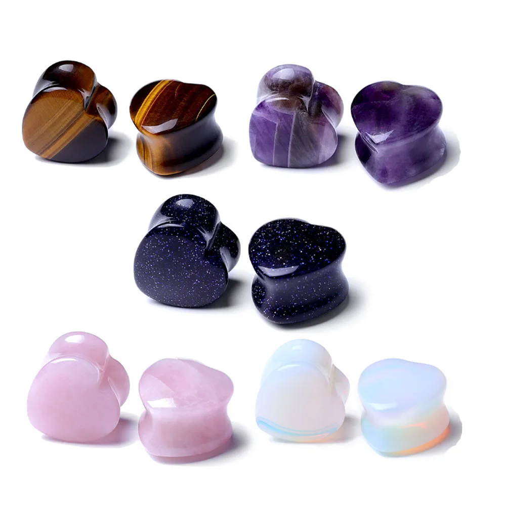 

1Pair 6-25mm Natural Stone Heart Shape Ear Plugs Tunnel Flesh Earrings Gauges Blue Ear Expander Stretcher Body Piercing Jewelry