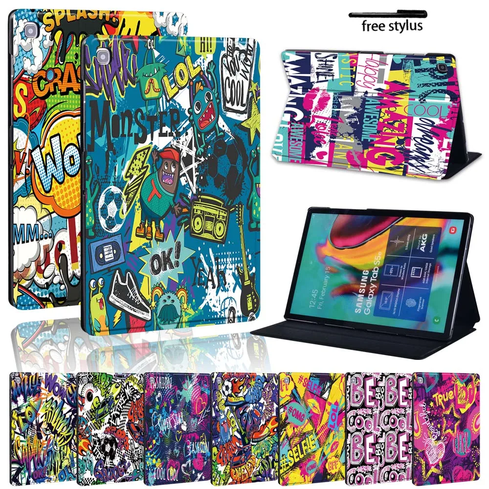 Tablet Case for Samsung Galaxy A8 10.5/Tab s6/Tab A A6 7 10/Tab E S5E Graffiti Art Leather Protective Case
