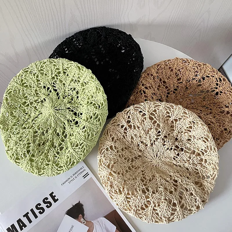 

2022Summer Thin Beret Women's Pure Manual Crochet Hollow Out Breathable Hat。