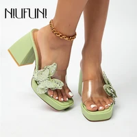 transparent rhinestone butterfly platform high heels women slippers sandal size 35 42 open toe solid color summer fashion slides