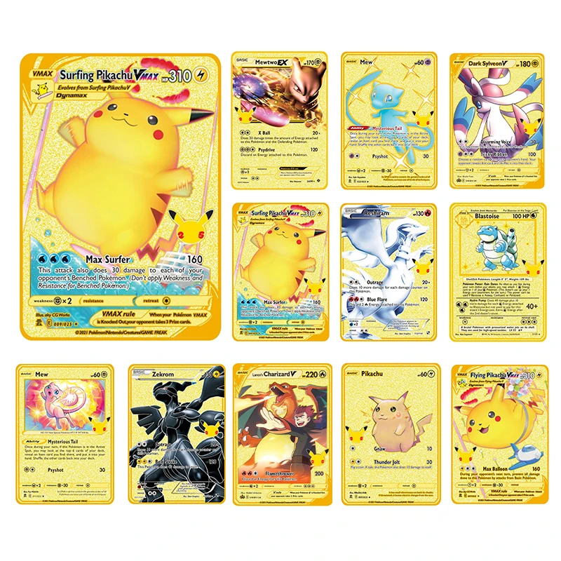 

25 Аниме Покемон вмакс Золотая карточка Charizard Mewtwo коллекция Пикачу Золотая карточка Боевая карта торговая игра игрушка подарок карты покемо...