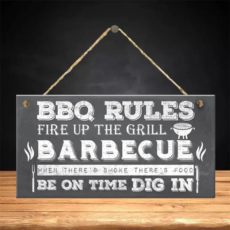 

" BBQ Rules "Wooden Hanging Plaque Home Decoration