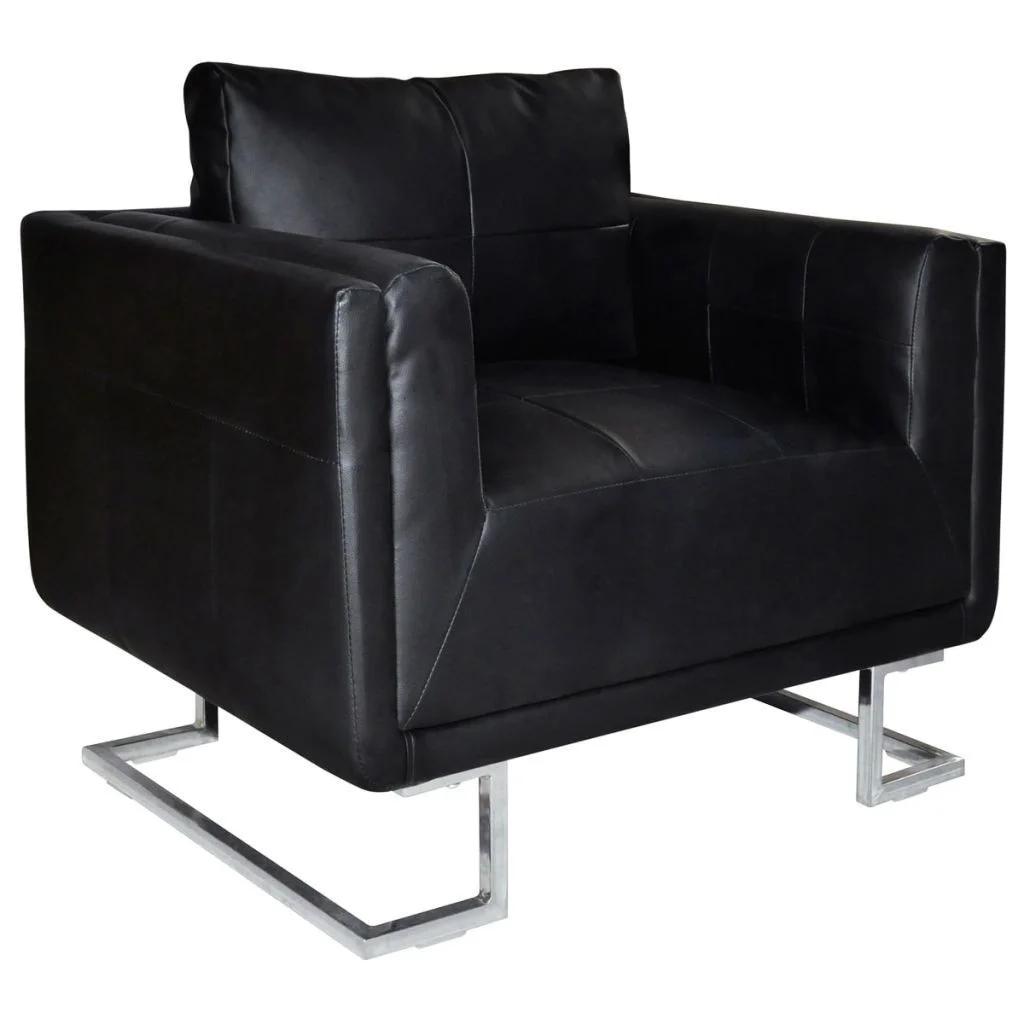 

Black Luxury Cube Armchair with Chrome Feet