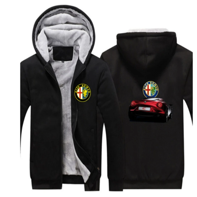 

wintertime Men ALFA ROMEO Cartoon Thicken Hoodie Mens Zipper Winter Warm Fleece Coat Male Tracksu V