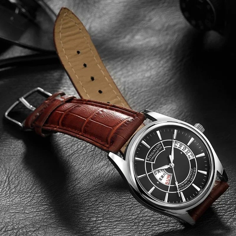 Подлинные модные водонепроницаемые немеханические часы KINGNUOS с двойным