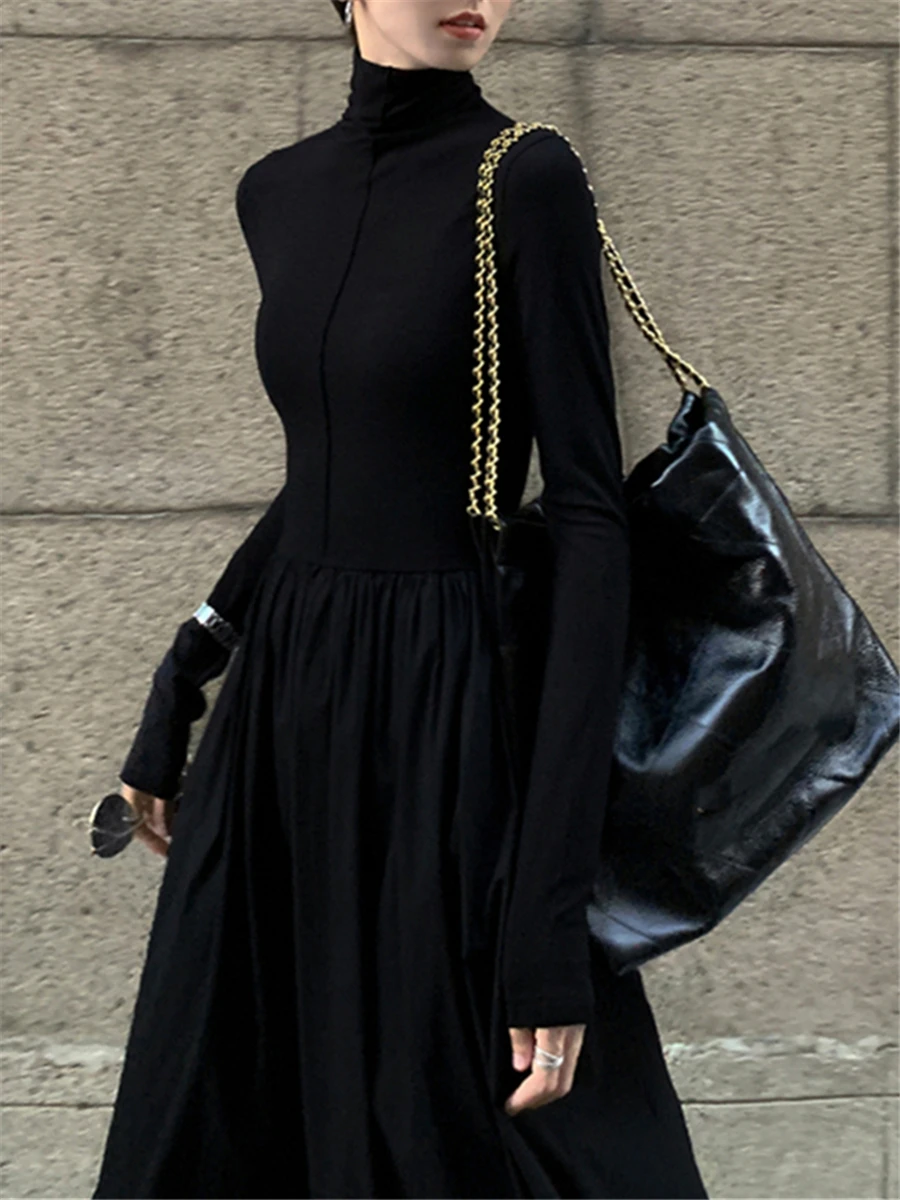 

Платье женское средней длины с высоким воротником, Осень-зима 2022