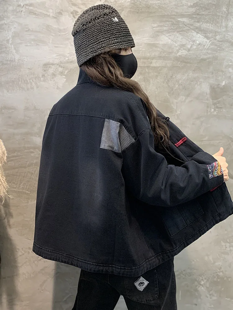 Max LuLu Chinese Style Winter Parka Denim 2022 Women Blue Leisure Padded Jackets Female Turtleneck Vintage Coat Loose Clothing