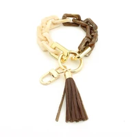 square acrylic link keychain chainlink wristlet key chain chunky statement bracelets bangle wristlet leather tassel key rings