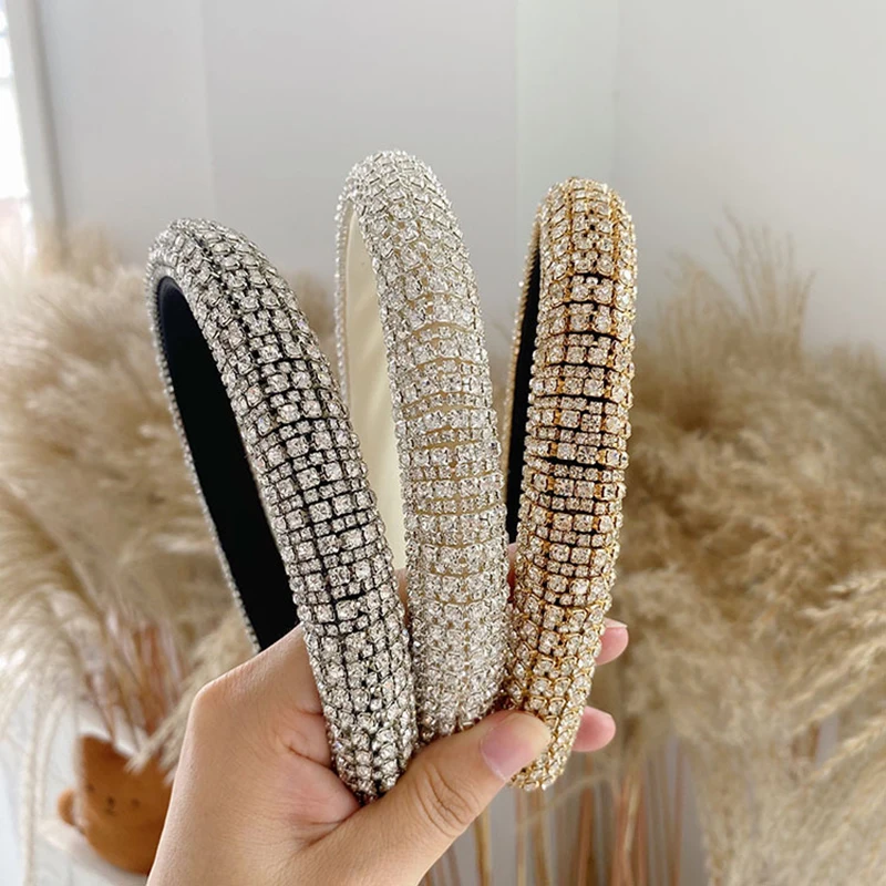 

Full Rhinestone Sponge Headband Luxury Baroque Shiny Padded Diamond Hair Bands Party Head Hoop Fashion Elegant Hair Accessories