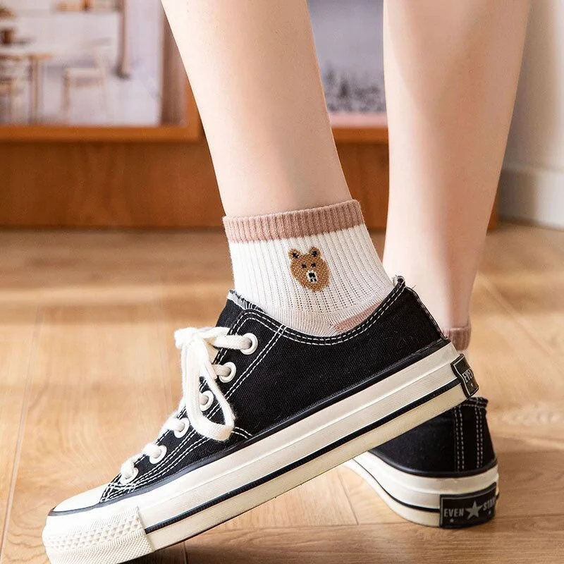 5 Pairs Women's Socks Summer Bear Butterfly Lace Low Boat Socks Women's Socks Cotton Thin Short Socks Women Wholesale