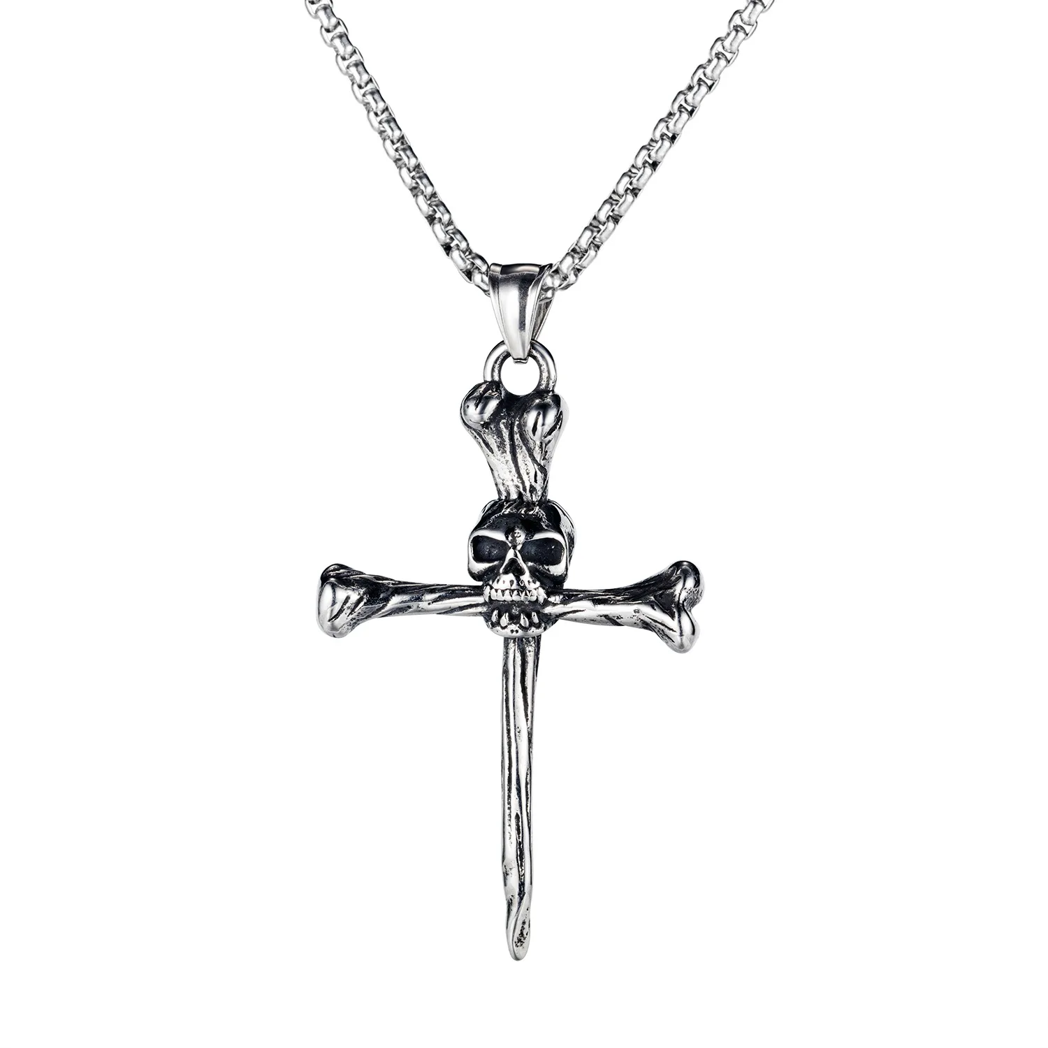 

Personality Vintage Titanium Steel Skull Cross Tide Male Necklace Wholesale