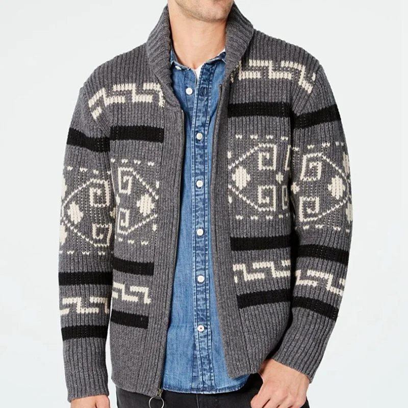 

Male Turn Down Collar Casual Men's Sweater Spring And Autumn Print Slim Fit Knittwear Homme Loose S-4XL Zipper Warm Sweatercoat