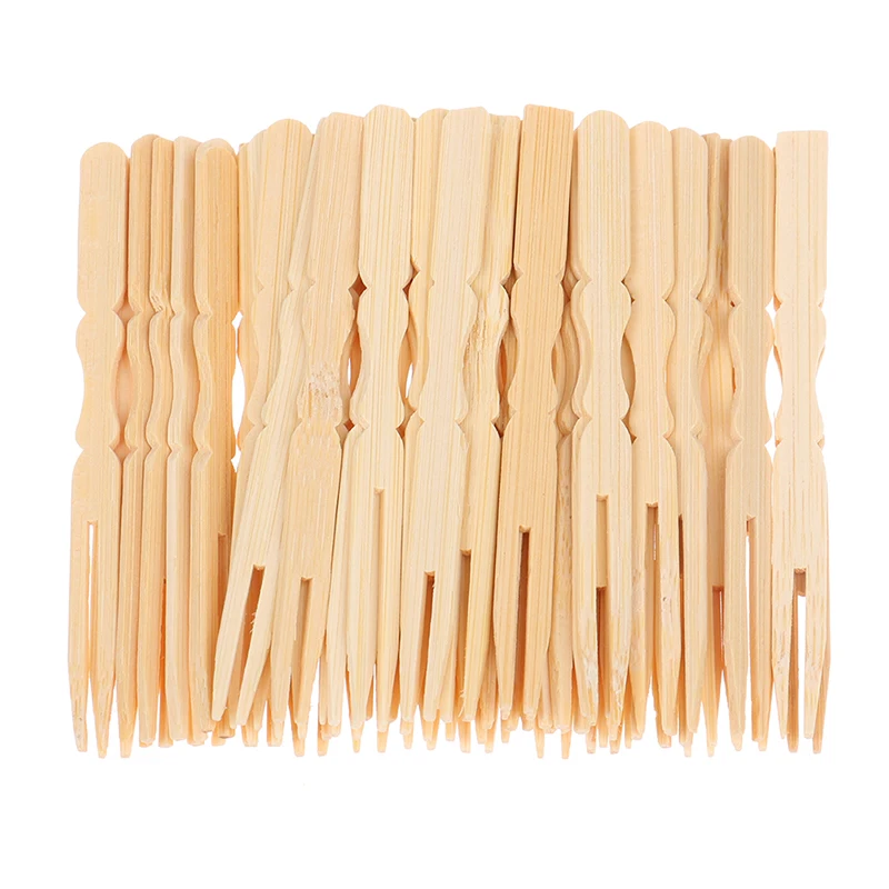

50Pcs/set Pure Bamboo Disposable Wooden Fruit Fork Dessert Cocktail Fork Set Party Home Household Decor Tableware Supplies