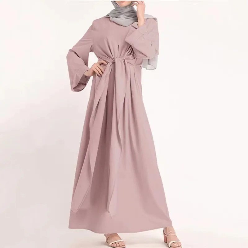 

Middle East Arab Dress Solid Color Long Tie Girdle Muslim Women's Wear Robe Malay Southeast Asia