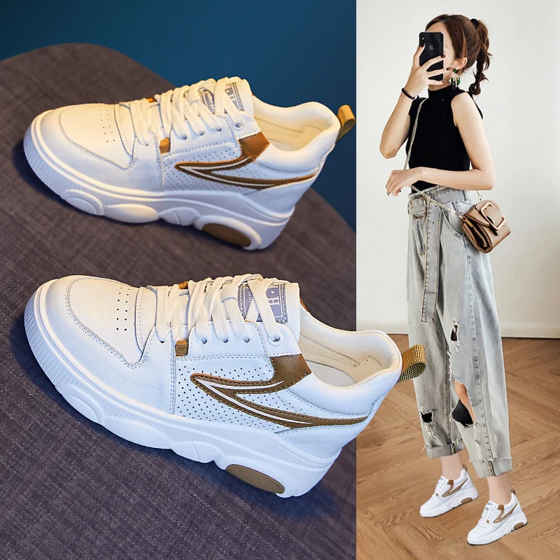 

Женские туфли из натуральной кожи, белые дышащие туфли с высокой талией для отдыха и спорта, весна-лето 2023