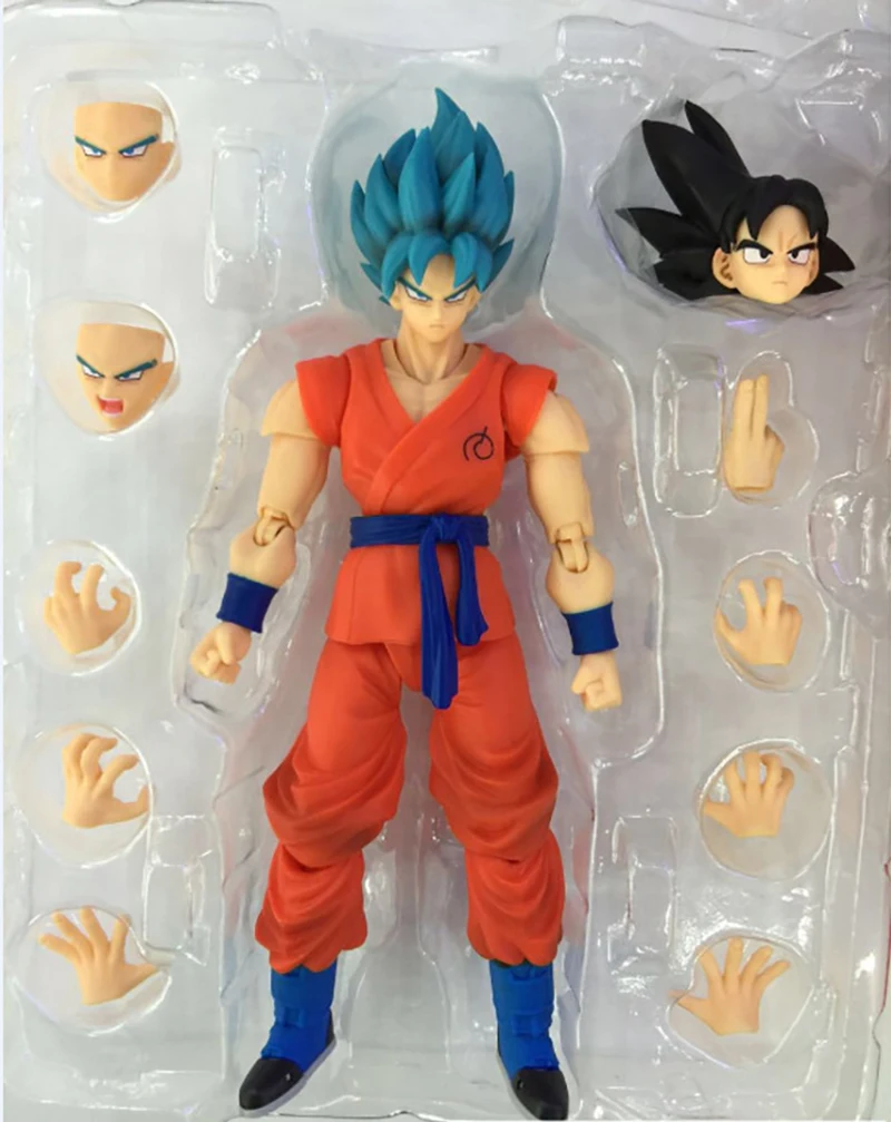 16cm Dragon Ball Blue Hair Son Goku Action Figure Movable Collectible Doll Super Saiyan Kakarotto SHF Model Toys