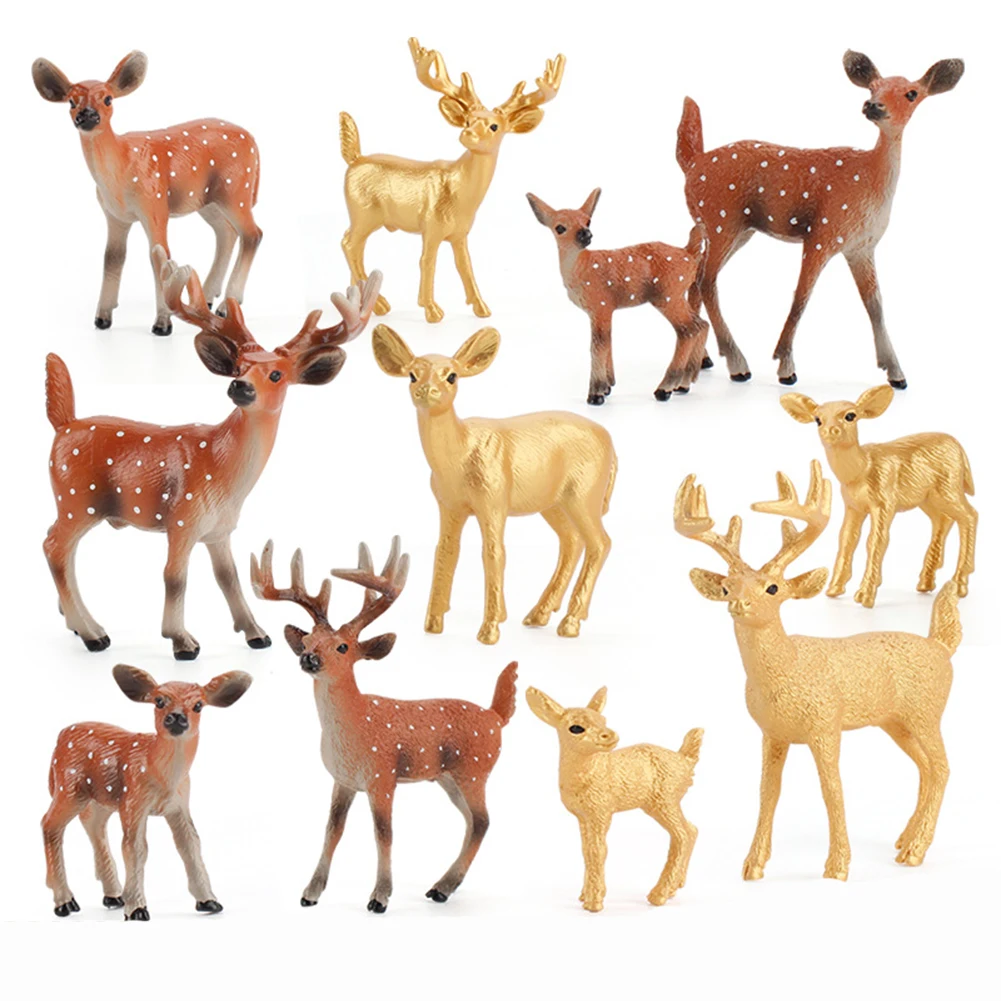 

6pcs Simulation Forest Deer Figurines Moose Elk Reindeer Alpaca Sika Action Figures Animal Model Decoration Cake Toppers Toys