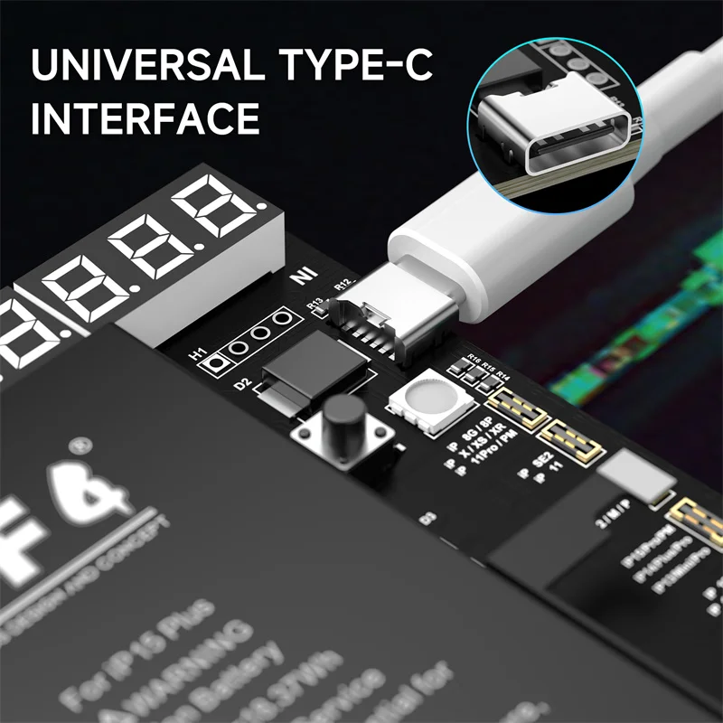Фото RF-D02 Плата активации аккумулятора телефона, цифровой тестер напряжения и тока, источник питания Type-C для ремонта мобильных устройств IP и Android. №1
