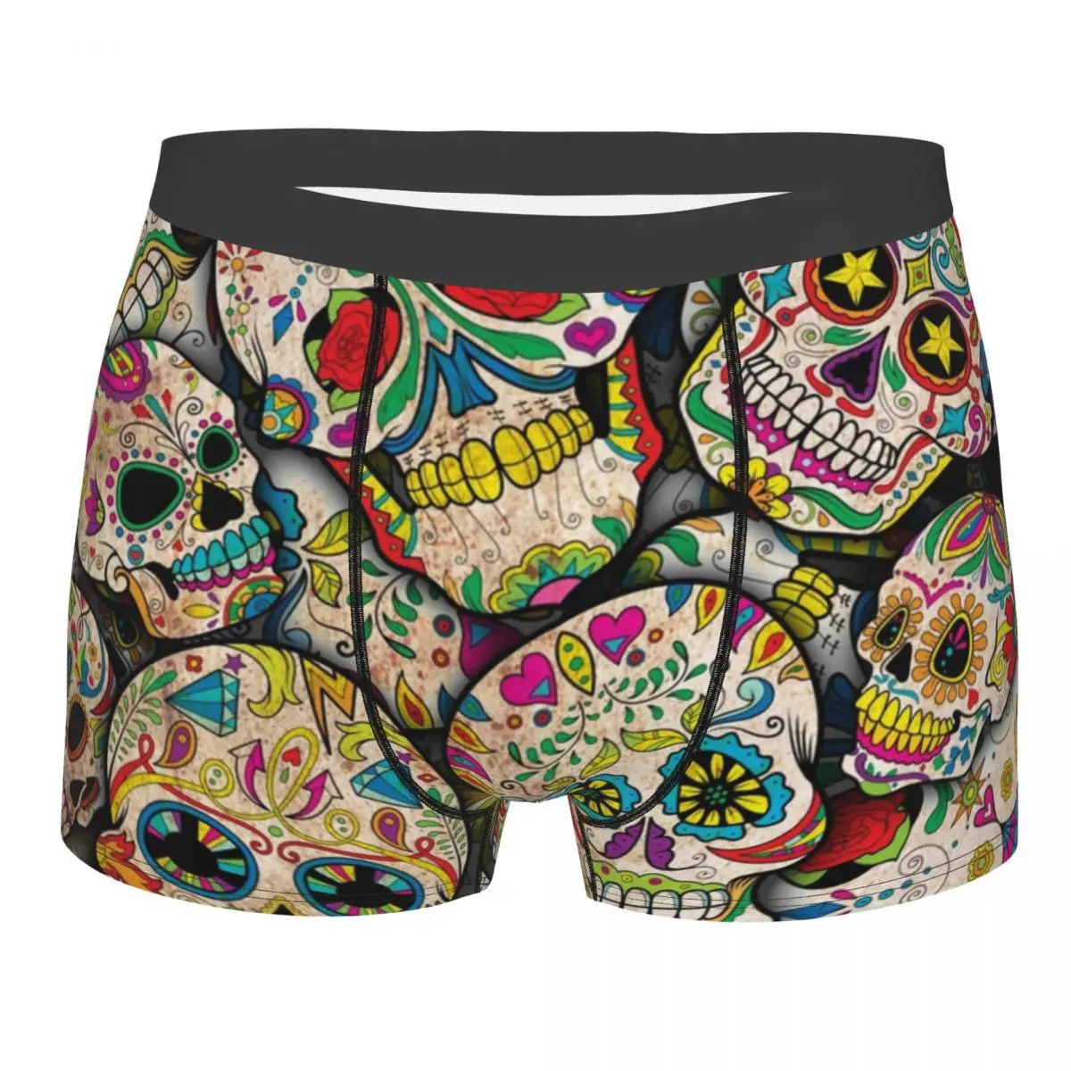 

Men Sugar Skull Collage Underwear Horror Scary Funny Boxer Briefs Shorts Panties Homme Mid Waist Underpants