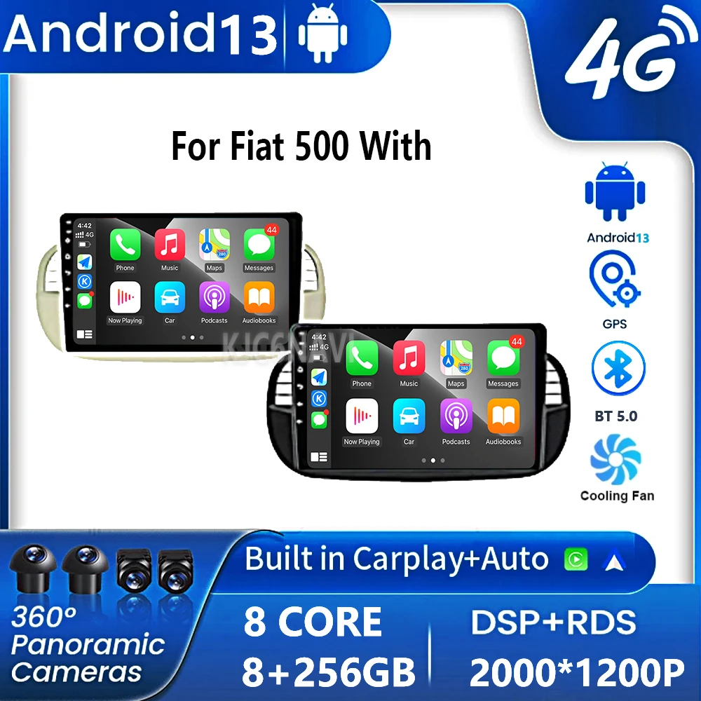 

9 ''Android 13 1280*720 автомобильное радио, стерео для Fiat 500 с GPS-навигацией, управление рулевым колесом, мультимедиа Carplay, авто BT WIFI