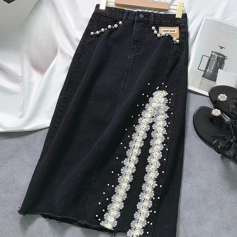 Женская джинсовая юбка до колен с разрезом уличная одежда в стиле Харадзюку лето