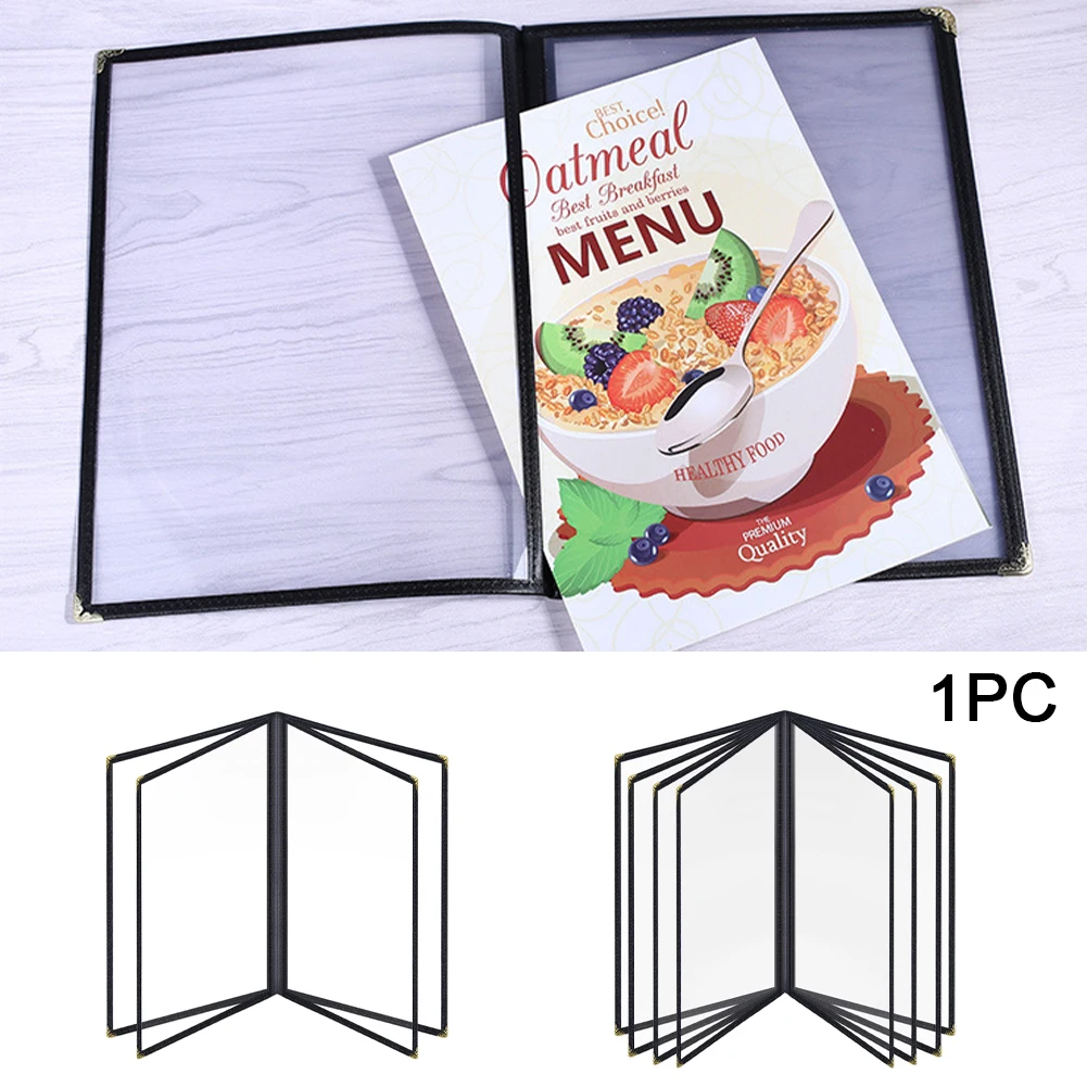 A4 Display Book Transparent Reusable DIY For Restaurant Bar Foldable Menu Cover Cafe Food Drink Kitchen PU Leather 2 4 8 Pages