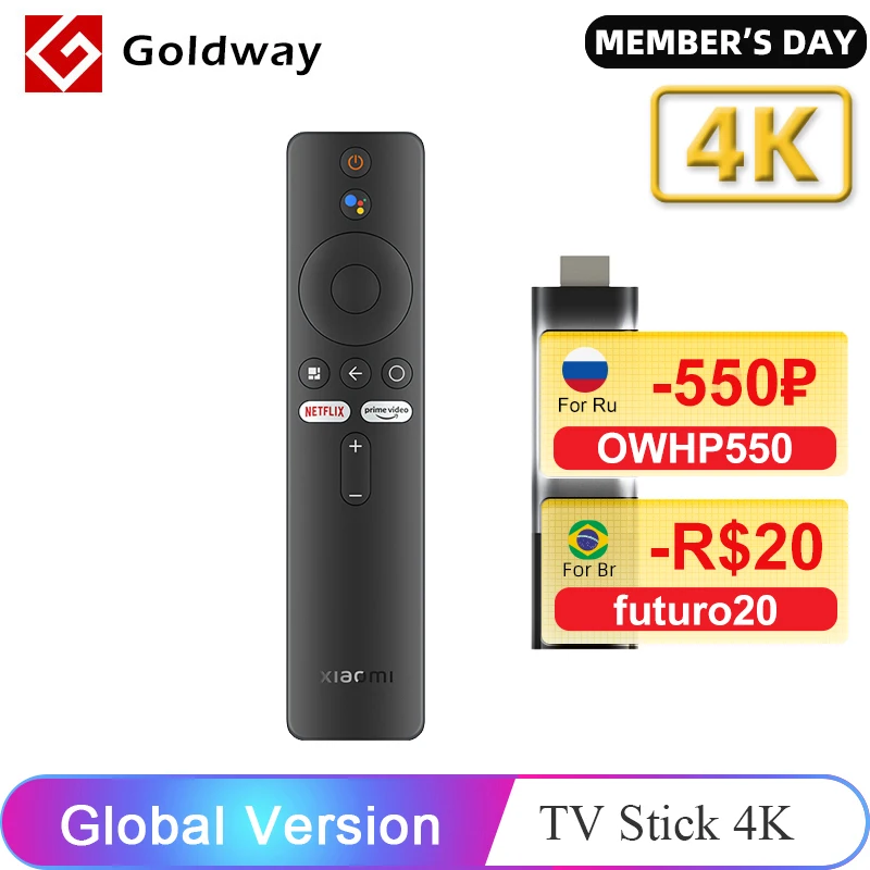 Xiaomi Mi TV Stick 4K смартфон с четырёхъядерным процессором, ОЗУ 2 Гб, ПЗУ 8 ГБ, Android TV 11