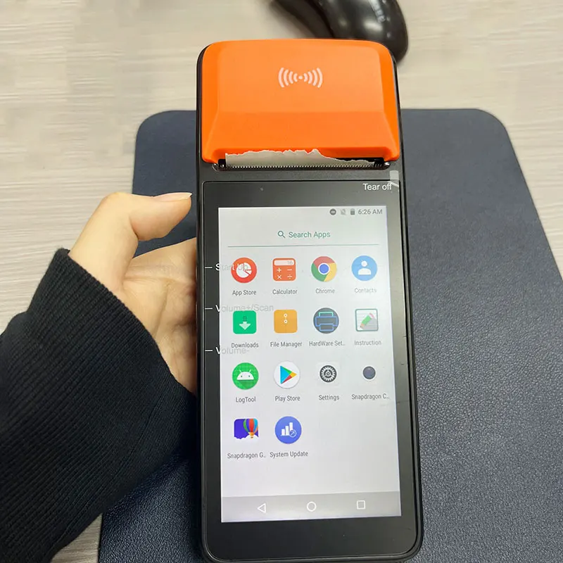 Фото 5-дюймовый портативный POS-терминал на Android 11 с сенсорным экраном, 4G и встроенным принтером чеков для розничной торговли №5