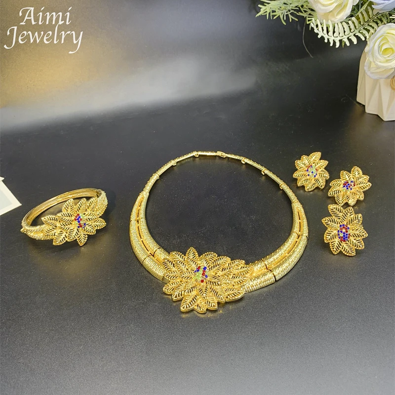 Роскошный комплект ювелирных изделий из 24-каратного золота женское ожерелье