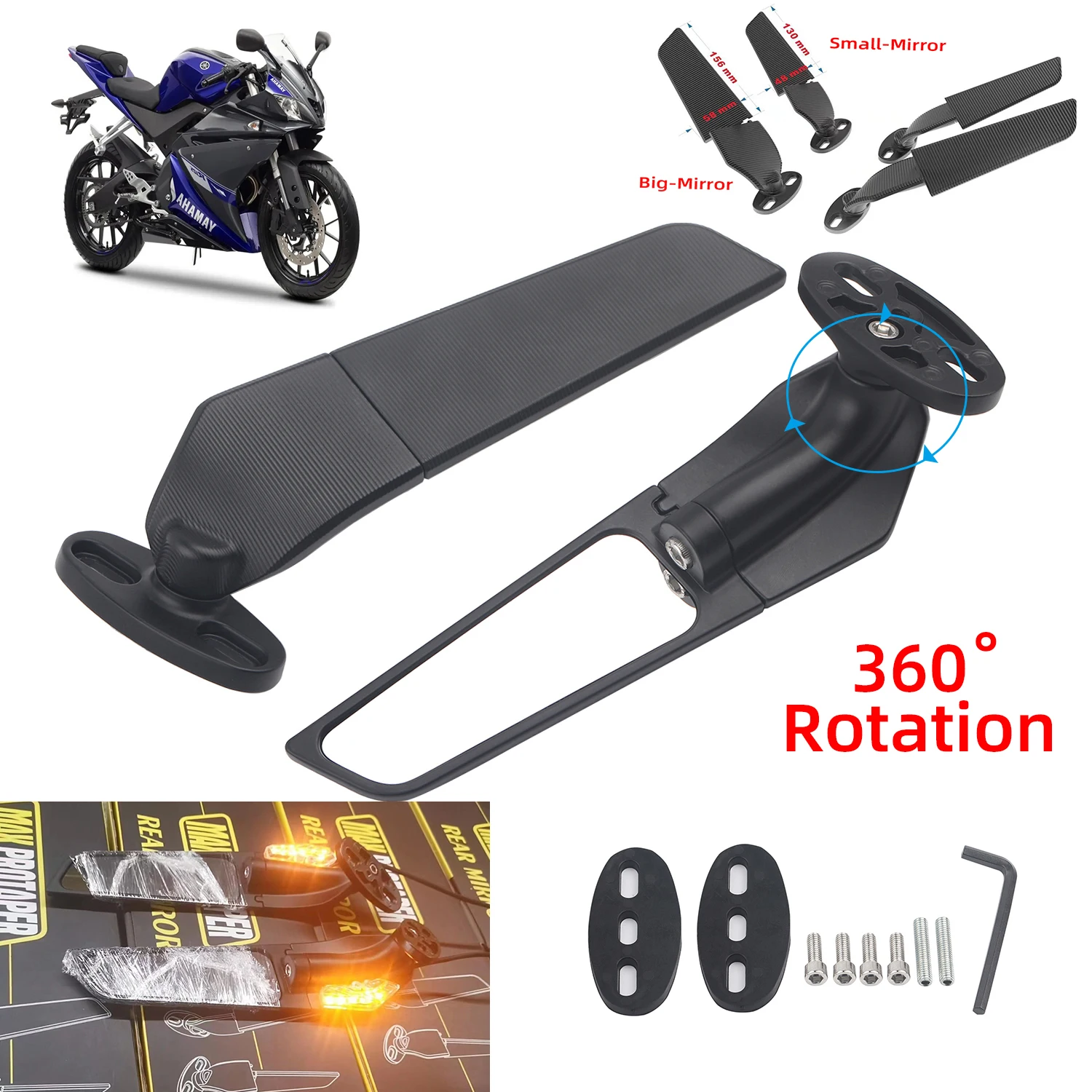 For YAMAHA YZF R6 R25 R3 R125 R15 Motorcycle Mirror Modified Wind Wing Adjustable Rotating Rearview Mirror Moto Accessories