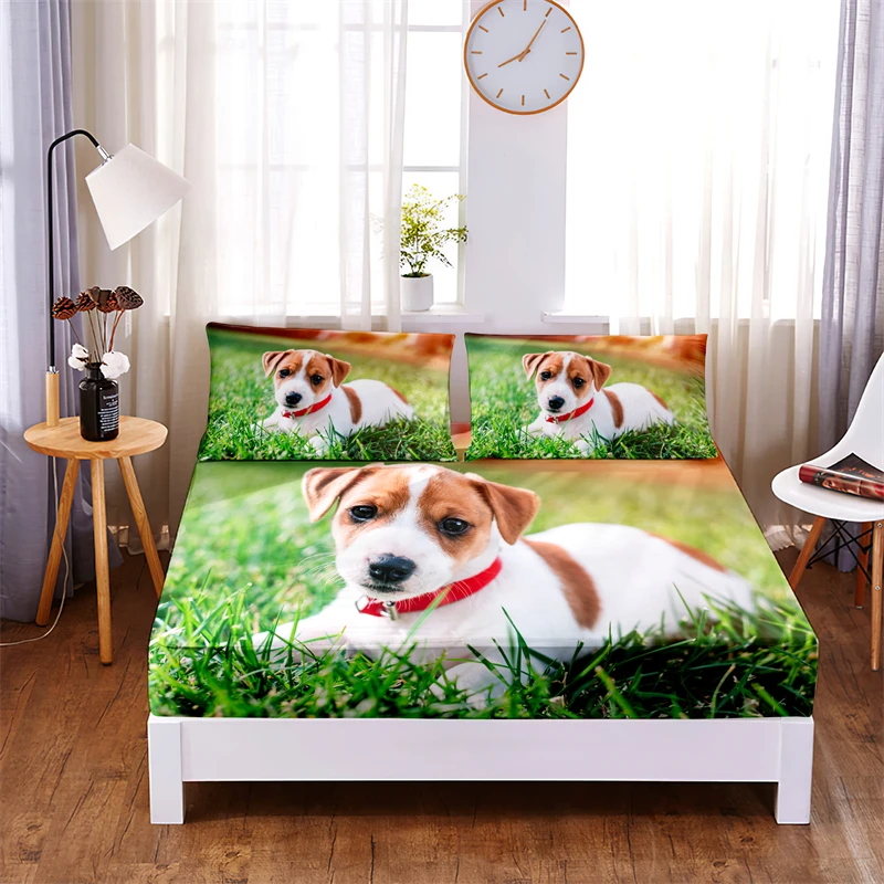 

3 шт., простыня на резинке с рисунком милого щенка, из полиэстера