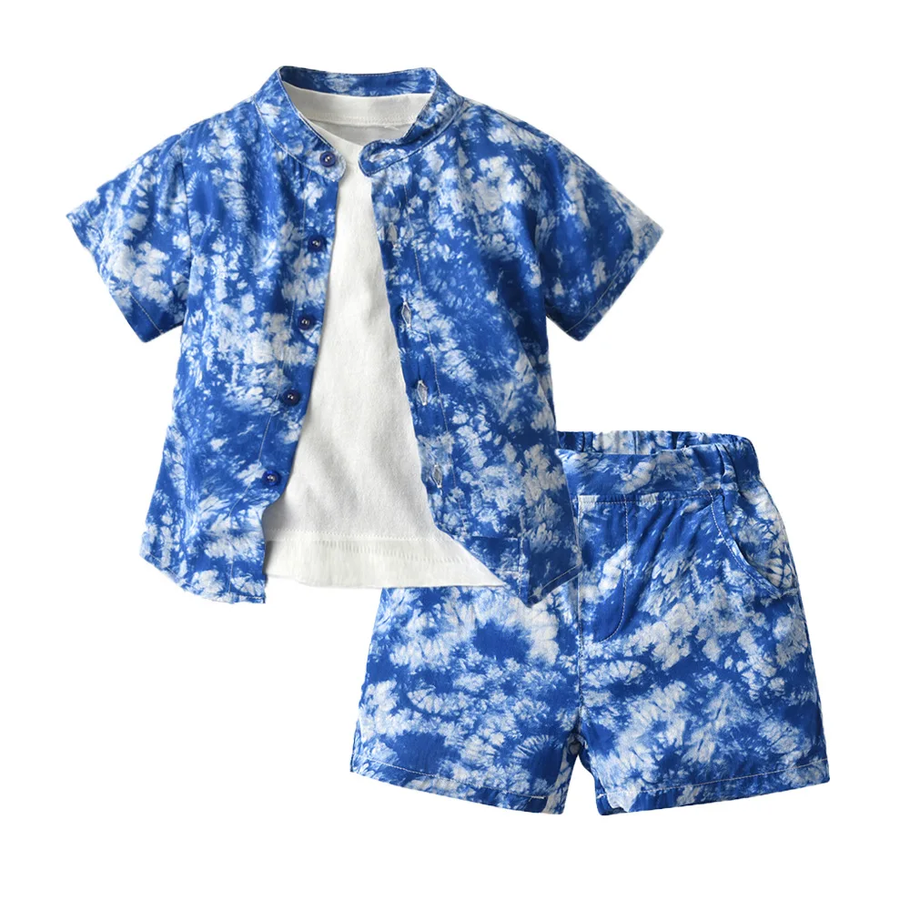 

Boys Summer Clothes 2022 Tie Dye Short Sleeve Shirt T-shirt Pants 3pcs Children Outfits Casual Print Toddlder Kids Clothing Set