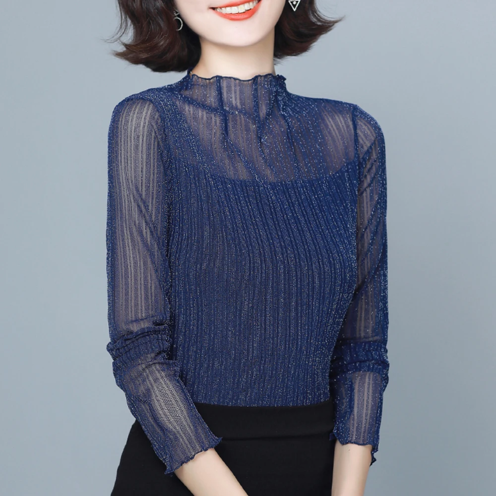 

Весенне-осенний сетчатый топ с длинным рукавом