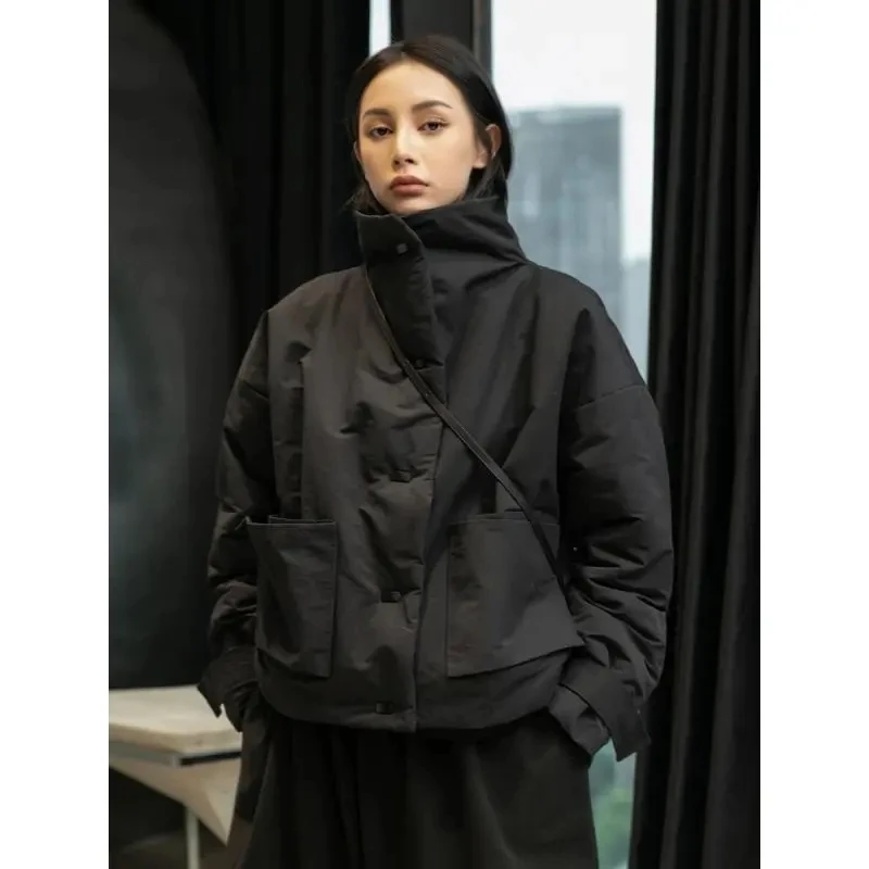 

Down Cotton Jacket Women Autumn Winter 2023 New Solid Color Stand Collar Cotton Coat Fashion Casual Loose Thick Parkas Womens