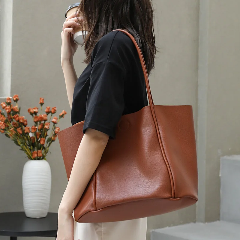 

Qyahlybz dropshipping casual art handbag ins soft leather mother tote bags fashion pu leather shoulder bag women's handbags