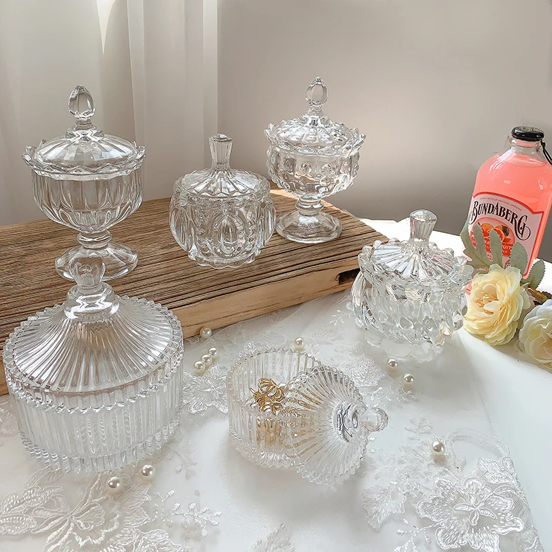 Contenedores de vidrio de estilo europeo para el hogar, tarros y tapas de vidrio para dulces, miel, velas, con tapa, tanque de almacenamiento