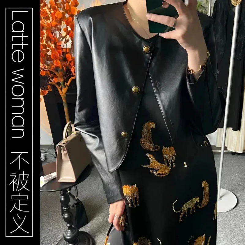 YUY (кожаная куртка на пуговицах) Куртка 2024 новый темперамент Интернет свет