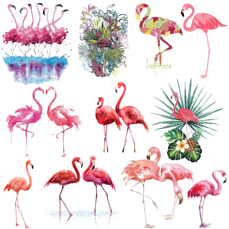 

Pink Flamingo Aesthetics Patch Clothing Thermoadhesive Patches on Clothes Cute Animals Iron-on Transfers Stickers for T-shirts