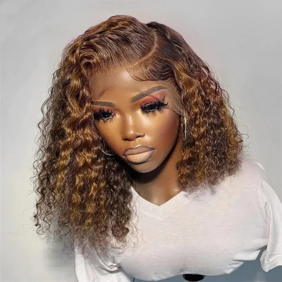 Короткий парик Боб 13x4 парики из натуральных волос на кружеве спереди вьющийся